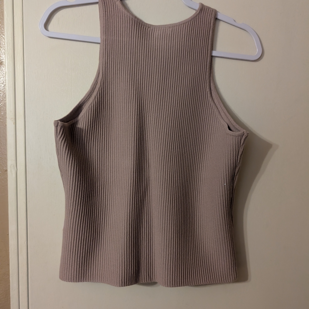 Express Tan Ribbed Crop Tank Top - Picture 2 of 2